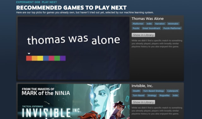 Steam ใช้ระบบ AI เพื่อค้นหาเกมน่าสนใจที่คุณเป็นเจ้าของแล้ว