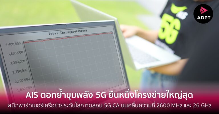 AIS ตอกย้ำขุมพลัง 5G ยืนหนึ่งโครงข่ายใหญ่สุด ผนึกพาร์ทเนอร์เครือข่ายระดับโลก ทดลองทดสอบ 5G CA บนคลื่นความถี่ 2600 MHz และ 26 GHz แบบเต็มแบนด์วิธ ทำความเร็วแรงทะลุมาตรฐาน 5G ที่ 22.01Gbps ครั้งแรกของโลก ปักหมุดประเทศไทยในเวทีโลก [Guest Post]