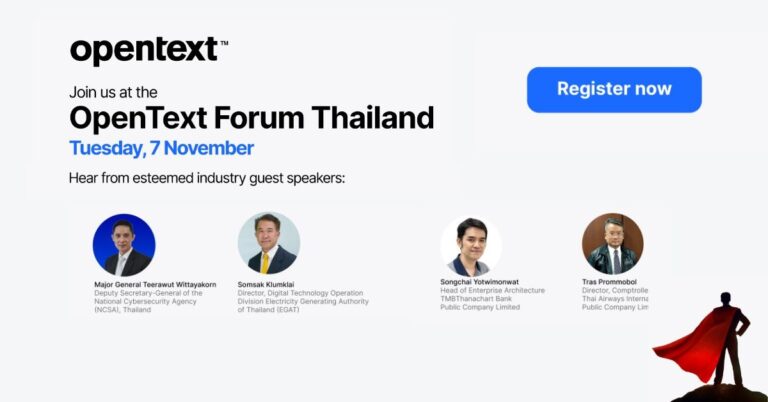 ลงทะเบียนด่วน! ร่วมงาน OpenText Forum 2023 วันอังคารที่ 7 พ.ย. นี้ ที่โรงแรมคราวน์พลาซ่า กรุงเทพฯ ลุมพินีพาร์ค