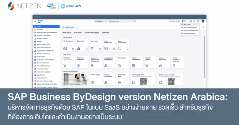 SAP Business ByDesign version NETIZEN Arabica: บริหารจัดการธุรกิจด้วย SAP ในแบบ SaaS อย่างง่ายดาย รวดเร็ว สำหรับธุรกิจที่ต้องการเติบโตและดำเนินงานอย่างเป็นระบบ